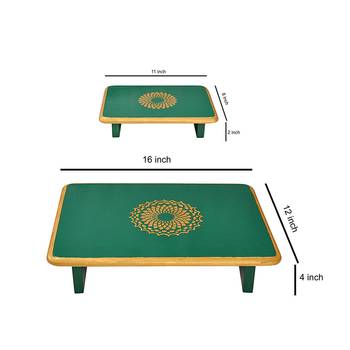 Home Wooden Patala Pooja Chowki End Table Patta Christmas Decorations Gifts Set of 2 Pcs 2