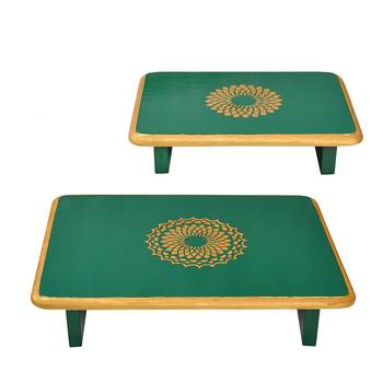 Home Wooden Patala Pooja Chowki End Table Patta Christmas Decorations Gifts Set of 2 Pcs 3