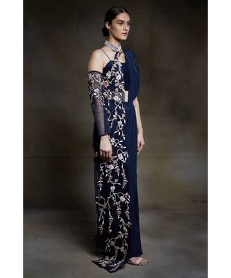 Midnight blue saree 4