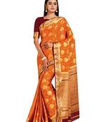 orange hand woven crepe saree with blouse