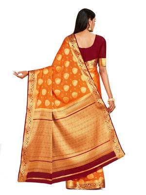 orange hand woven crepe saree with blouse 3