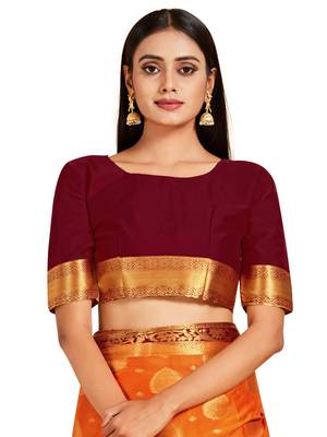 orange hand woven crepe saree with blouse 4
