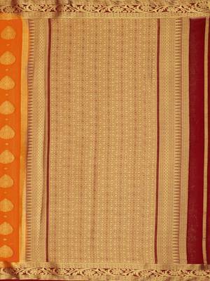 orange hand woven crepe saree with blouse 5