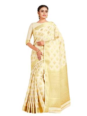 beige hand woven crepe saree with blouse 1