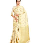 beige hand woven crepe saree with blouse