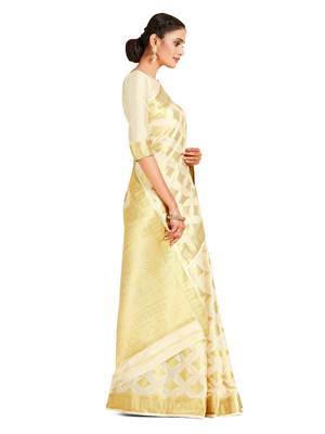 beige hand woven crepe saree with blouse 2