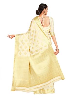 beige hand woven crepe saree with blouse 3