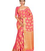 peach hand woven crepe saree with blouse