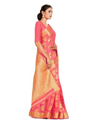 peach hand woven crepe saree with blouse 2