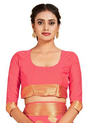 peach hand woven crepe saree with blouse 4