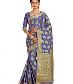 blue hand woven crepe saree with blouse