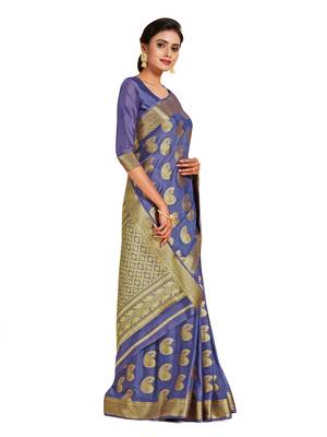 blue hand woven crepe saree with blouse 2