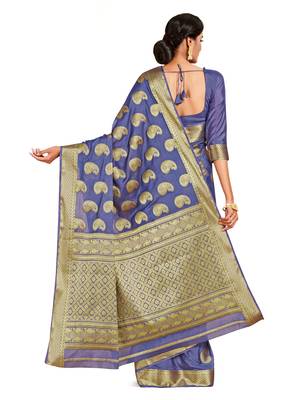 blue hand woven crepe saree with blouse 3