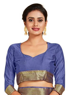 blue hand woven crepe saree with blouse 4