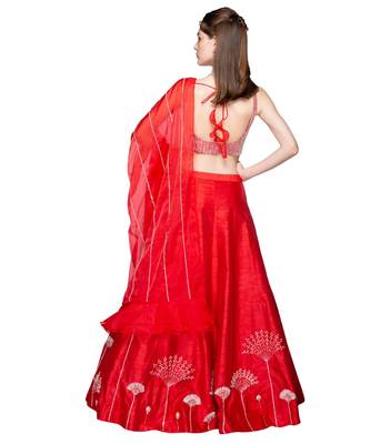 Red Floral Embroidered Lehenga 2