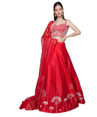 Red Floral Embroidered Lehenga 1