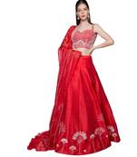Red Floral Embroidered Lehenga