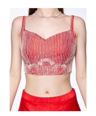 Red Floral Embroidered Lehenga 3