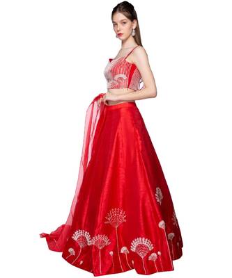 Red Floral Embroidered Lehenga 4