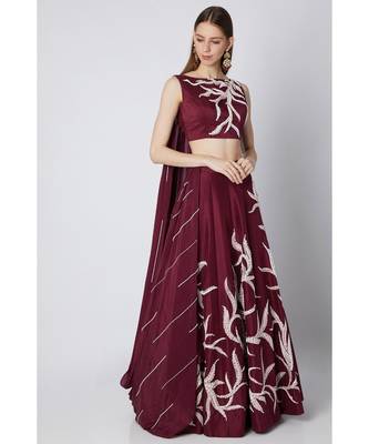 Wine Embroidered Lehenga 1