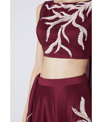 Wine Embroidered Lehenga 2