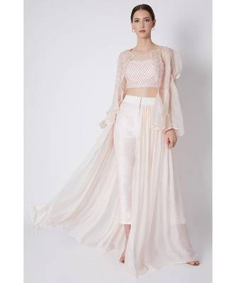 Cream Embroidered Pant set 1