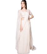 Cream Saree and one side flare sleeve
