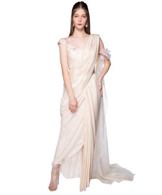 Cream off shoulder saree 1