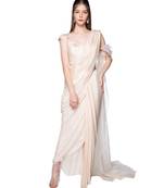 Cream off shoulder saree