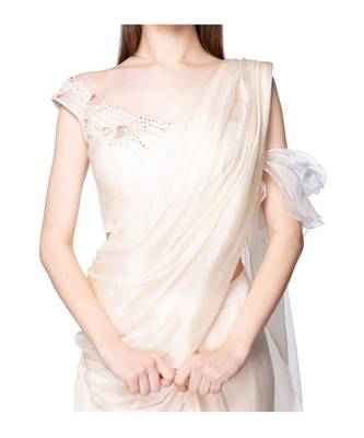 Cream off shoulder saree 2