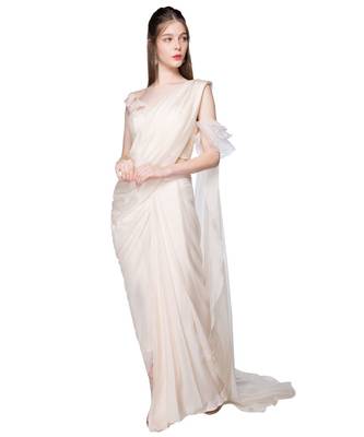 Cream off shoulder saree 3