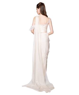 Cream off shoulder saree 4
