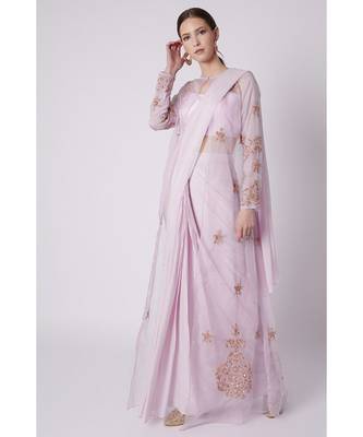 lilac saree with jacket 1