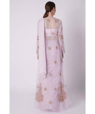 lilac saree with jacket 2