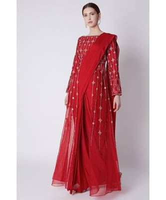 red jacket saree 1