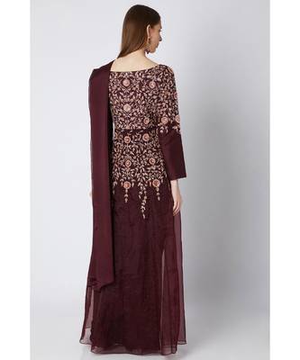 Burgundy Jacket Saree 3