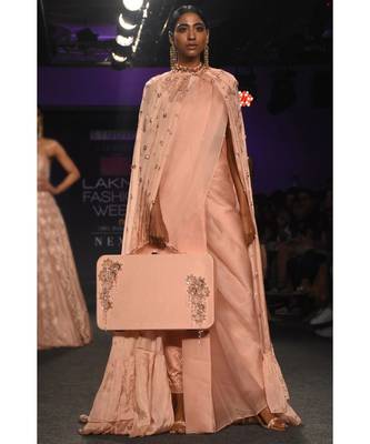 Rose Pink Cape Saree 1