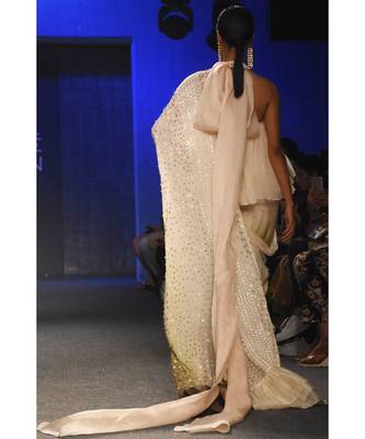 Cream to Olive Green Saree 2