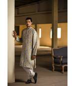 Cream Printed Silk Kurta with Off White Cotton Silk Churidar