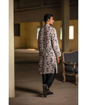 Blush Printed Silk Kurta with Off White Cotton Silk Churidar 2
