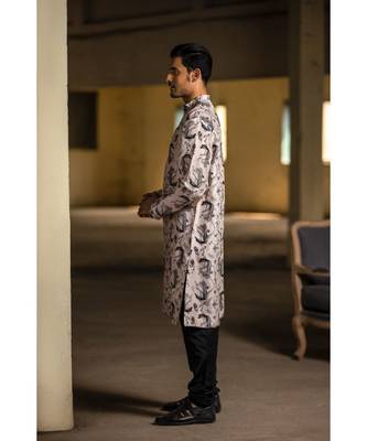 Blush Printed Silk Kurta with Off White Cotton Silk Churidar 3