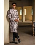 Blush Printed Silk Kurta with Off White Cotton Silk Churidar
