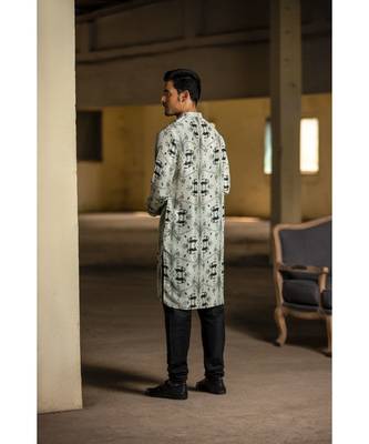 Stone Printed Silk Kurta with Black Cotton Silk Churidar 2