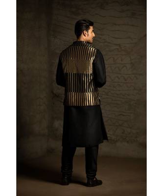 Black Brocade Bandi with Black Silk Kurta and Cotton Silk Churidar 2