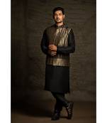 Black Brocade Bandi with Black Silk Kurta and Cotton Silk Churidar