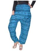 Blue Jaipuri Printed Cotton Free Size Pyjama