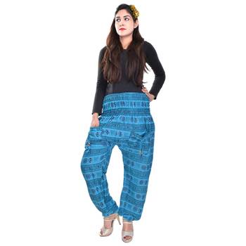 Blue Jaipuri Printed Cotton Free Size Pyjama 4
