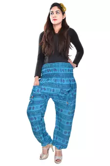Blue Jaipuri Printed Cotton Free Size Pyjama