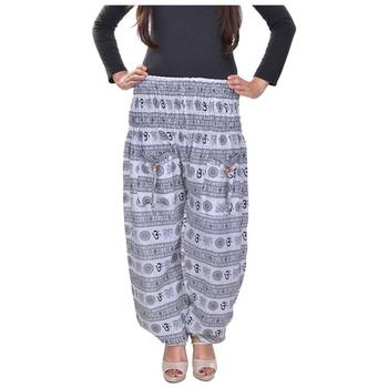 White Jaipuri Printed Cotton Free Size Pyjama 1