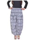 White Jaipuri Printed Cotton Free Size Pyjama